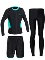 Conjunto de bañador de 3 piezas para hombre, top de protección solar de manga larga con cremallera y contrastes de colores - details 1