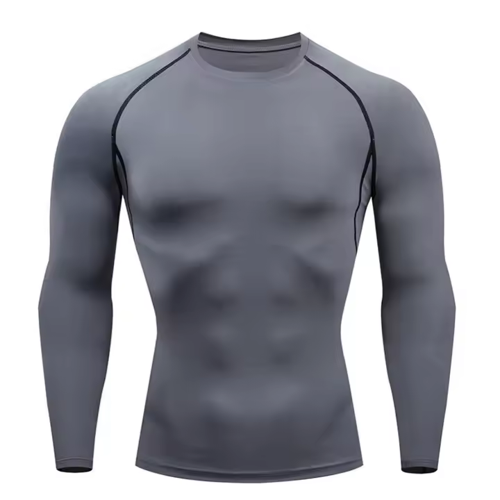 Men's Grey Compression Shirts: Quick-Dry Long Sleeve Athletic Workout Tops for Maximum Performance! - 1