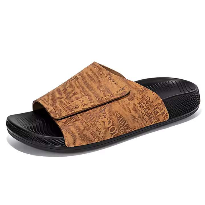 Sandalias retro de suela gruesa para el hogar, de alta gama, de moda de verano, con textura de cuero, estilo nuevo, para exteriores, informales, para hombre. - 1