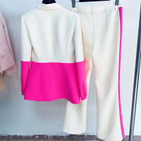 Conjunto de pantalón de oficina de dos piezas de talla grande con parches de color, blazer de un solo botón y pantalón acampanad - details 2