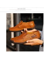 Zapatos casuales de exterior para hombre, sin cordones, planos, de cuero hechos a mano, mocasines de primavera de caña baja y talla grande - details 0
