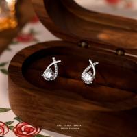 Pendientes de circonita cruzada para mujer, Plata de Ley s925, Elegante, ligero, lujo, alto grado, sentido del temperamento, moda - details 7