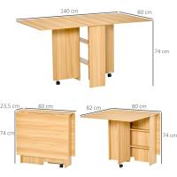 Mesa Plegable de Comedor Mesa de Cocina Plegable con Ruedas Alas Abatibles y Estantes para 4-6 Personas 75x140x74 cm Cemento Gris - details 11