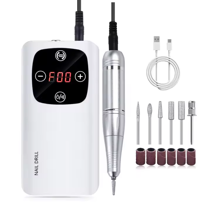 Juego de limas eléctricas 2 en 1 de 45000 RPM, con 6 puntas, lima de uñas recargable para esmalte de uñas de gel acrílico, juego de decoración de uñas para el hogar - 1