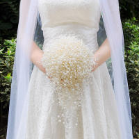 Ramo de novia hecho a mano, flor de boda, perlas completas, marfil y blanco, 100% - details 5