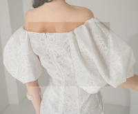 BGTEEVER-vestido ceñido con manga abombada para mujer, prenda elegante con abertura en la cadera, cuello de barco, cintura ajustada, Verano - details 11