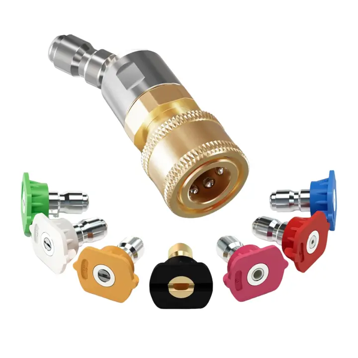 Accesorio de acoplador de pivotación rápida+7 puntas de boquilla para lavadora a presión, conector rápido de 1/4 de pulgada con 360 °   Ángulo de rotación - 1