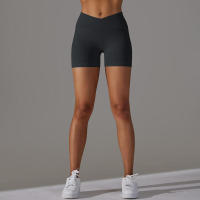 Pantalones cortos deportivos para mujer, pantalones cortos de yoga con gimnasio cruzado, entrenamiento, correr, cintura alta, levantamiento de cadera, sin costuras, Fiess - details 71