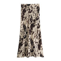 Falda midi de longitud media con textura de seda estampada versátil para mujer primavera otoño - details 2