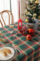 Mantel de Mesa de Cuadros de Navidad Tejido de Poliéster y Algodón en Rojo y Verde para Hogar y Fiestas - details 12