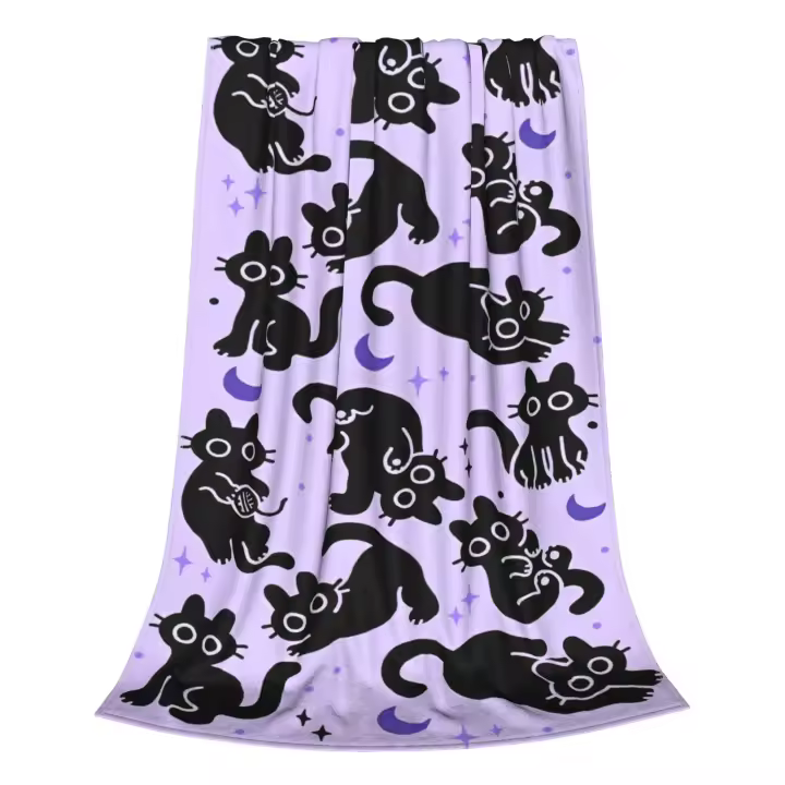 Mantas con collage de gato negro, mantas cálidas impresionantes de felpa para decoración textil del hogar - 1