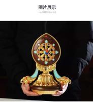 Huibao tibetano de cobre puro, adornos de salón de rueda auspiciosos dorados antiguos, instrumentos de práctica del Dharma tántrico, grandes - details 8
