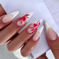 Uñas largas y puntiagudas rojo hoja de arce francés uñas falsas uñas postizas blanco amor manicura - details 0