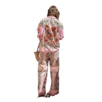 Conjunto de dos piezas de manga larga informal para vacaciones, estilo holgado con estampado y bolsillo, primavera/otoño 2024 - details 0