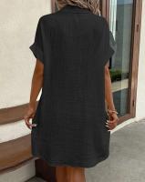 Minivestido Vintage liso para mujer, moda de verano con cuello en V, manga tres cuartos, vestido de lino y algodón, Vestidos informales para vacaciones - details 3