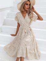 Vestido bohemio Retro de verano para mujer, manga corta, estampado básico, vestido de ventilación blanco S - details 2