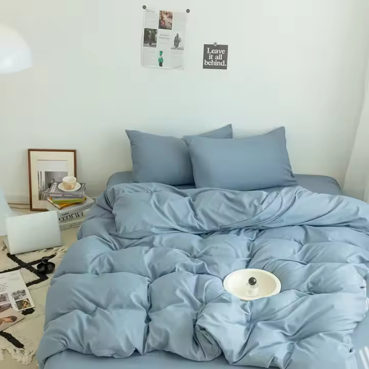 Juego de Ropa de Cama Negra para Niños y Niñas Algodón Lavado Funda de Edredón Sencillo Moda Sábana y Funda de Almohada para Habitación - 1
