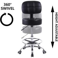 Silla de trabajo giratoria redonda de cuero PU con respaldo de altura ajustable, color negro - details 3