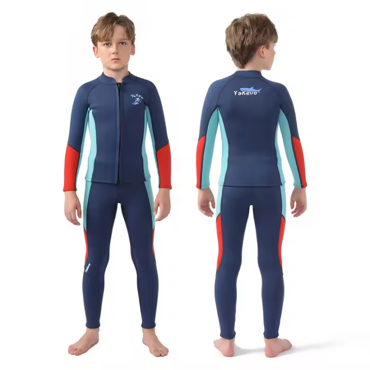 Traje de Neopreno para Niños Traje de Baño Dividido de 2,5mm con Mangas Largas Térmicas, Protección Solar, Surf, Traje de Medusas de Esnórquel - 1