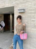 2025 nueva cesta de verduras, bolso de PVC a la moda de verano, bolso tejido a mano, bolso de mano a rayas de retales, bolsos de playa, monederos y bolsos - details 37