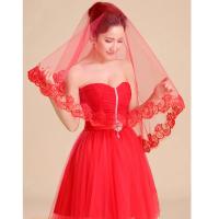 Tocado de velo de encaje largo simple para boda nupcial rojo clásico para mujer - details 1