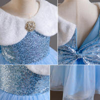 Vestido de malla largo con lentejuelas para niñas, estilo princesa, para presentaciones de piano. - details 0