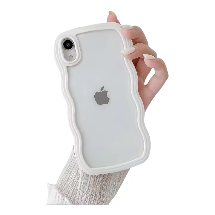 Compatible con iPhone XR, Funda con bonito marco ondulado, Funda de silicona suave transparente TPU a prueba de golpes, Blanco. - 1