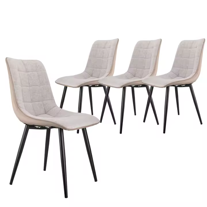 Pack 4 Silla comedor - Asiento doble cara material PU algodón lino - Silla con pata de metal - 1