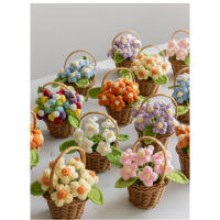 Hecho a mano hook woven puffs flores pequeñas macetas escritorio decoración pendular tejer flores inmortales - details 7