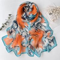 Pañuelo con estampado de rayas de cebra naranja para mujer, pañuelo elegante de gasa para playa, protector solar, Hijab fino de 50x160CM - details 12
