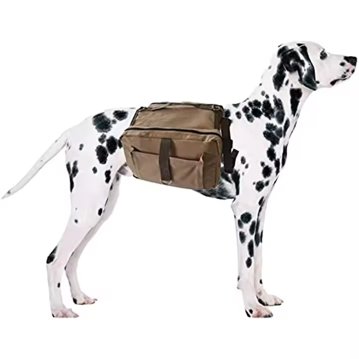Bolsas de sillín para perros Mochila con arnés de lona ajustable Paquete de dos caras Camping al aire libre Senderismo Caqui - 1