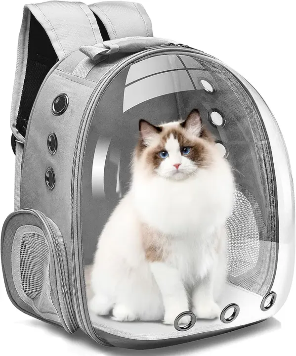 LONENESSL Mochila transportadora para gatos y cachorros pequeños y medianos, cápsula espacial para viajes, senderismo y uso al aire libre (gris) - 1