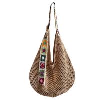 Bolso de mano de ganchillo de gran capacidad para mujer, bolsa tejida hueca ligera de estilo étnico, con correa bordada, tejido de algodón - details 4