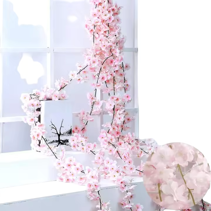 Guirnalda de Flores Artificiales de Cerezo 3 Piezas de 180cm para Decoración de Boda, Jardín, Balcón Exterior Interior - 1