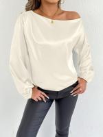 Blusa de satén de color blanco de manga larga, nueva camisa de verano para mujer - details 14