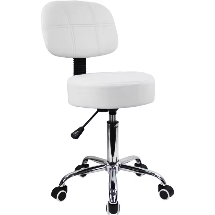 Taburete con Ruedas Taburete de Trabajo con Respaldo Altura Ajustable 50-64cm de Cuero PU Negro - 1