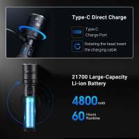 NEXTORCH P84 Linterna Táctica de Alta Potencia con Luces de Señal Rojo/Azul Omni-Direccionales 3000 Lumens 260m Distancia de Haz Aluminio Totalmente Recargable Ultra-Duro Cerámica Nano Ventana Rompedora - details 6
