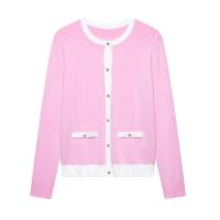 PB & ZA 2025 Chaqueta de punto de manga larga con cuello redondo y borde empalmado, cárdigan versátil informal sencillo con una hilera de botones para mujer - details 2