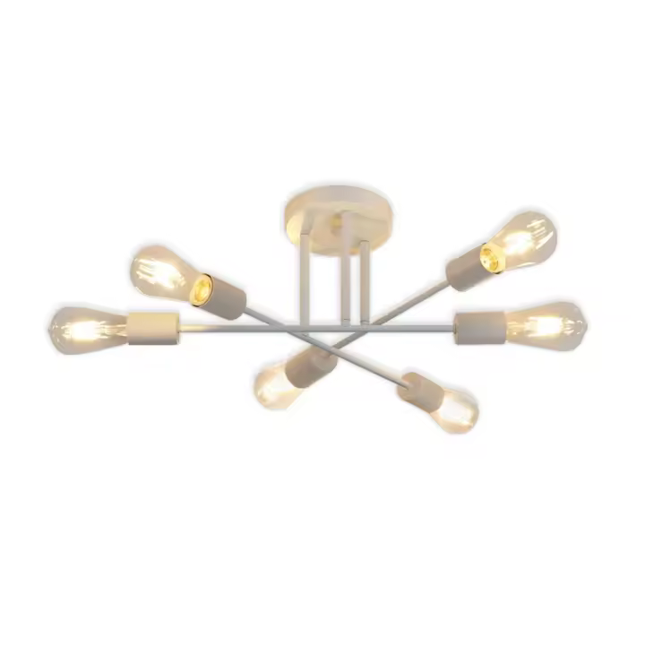 CBJKTX Luz de Techo E27 Lámpara Retro 6 Luces Lámpara Blanca Iluminación Industrial Estilo Rústico Sala de Estar Max.25W - 1