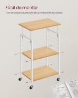 Estantería de Cocina con Ruedas, Carrito de Servicio de 3 Niveles, Estantería para Microondas, Horno, Tostadora, Marco de Metal con 6 Ganchos, Marrón Rústico y Negro KKS60XV1 - details 23
