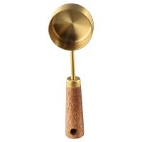 Cuchara medidora dorada de acero inoxidable con mango de madera, cuchara medidora para el hogar, Café en polvo, leche en polvo, condimentos, salsas, 10ml - details 2
