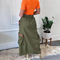 BUNO-Falda larga de cintura alta con cremallera para mujer, faldas Cargo informales con bolsillos grandes, abertura frontal, holgada, recta, Midi, ropa de calle, estilo Safari, 2025 - details 6
