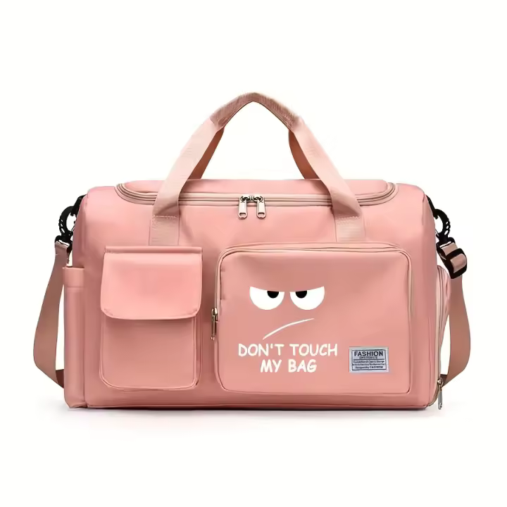 1 pieza, bolso de viaje de un solo hombro con estampado de patrón Don't Touch My Bag, bolso cruzado de gran capacidad para hombres y mujeres, correa de hombro ajustable, plegable y liviana, adecuado para uso en gimnasio, deportes, viajes y personas mayore - 1