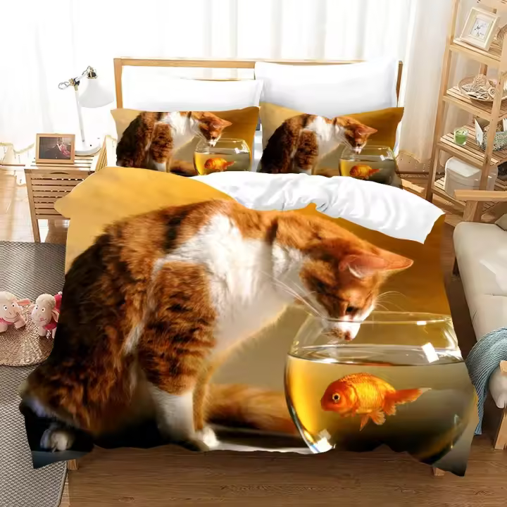 Juego de Ropa de Cama de Animales Salvajes Dulce Diseño de Lobos, Gatos, Perros en 3D - 1