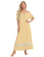 Pijamas para mujer, ropa de dormir con un hombro, camisón de manga corta, vestido mixto de encaje - details 12
