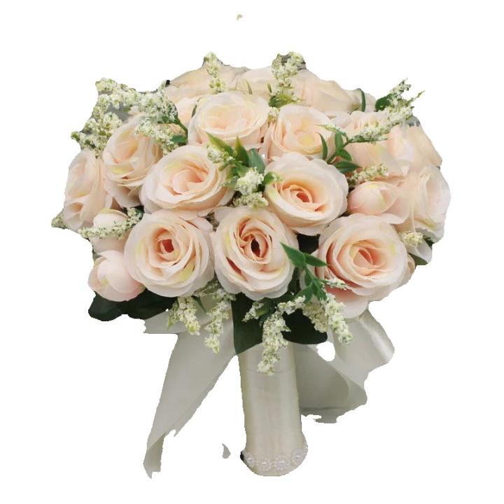 Ramo de flores artificiales para dama de honor, Rosa Natural con cinta de satén de seda, rosa, blanco, champán, fiesta nupcial