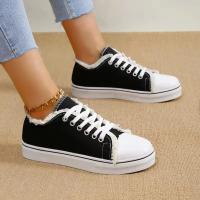 Zapatillas de lona vulcanizadas para mujer, zapatos planos de corte bajo con cordones, color blanco roto, primavera y otoño - details 0