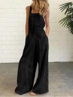 Moda de Verano Monos Largos con Bolsillos para Mujeres Pantalones de Calle de Ocio sin Mangas - details 4