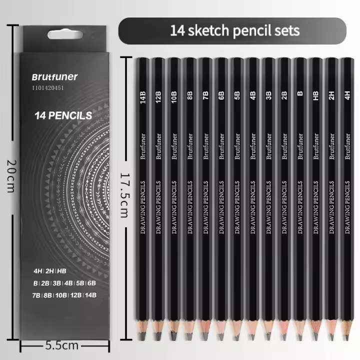 Lápices de boceto profesionales 14Pcs HB 2H 4H B 2B 3B 4B 5B 6B 7B 8B 10B 12B 14B para arte de graphito y pintura a mano estaciónes escolares - 1