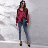 Blusa de satén con botones para mujer, camisa informal holgada de manga larga para oficina y trabajo, 17 colores - details 3